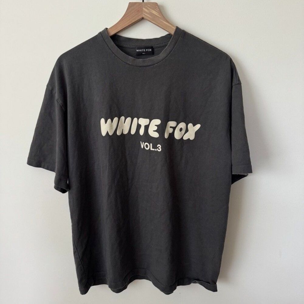 White Fox Vol 3 Dark Grey Charcoal Short Sleeve Boxy Cotton T-Shirt Size M/L